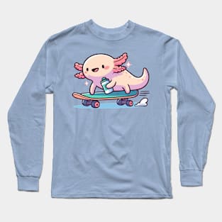 cute axolotl skateboarding Long Sleeve T-Shirt